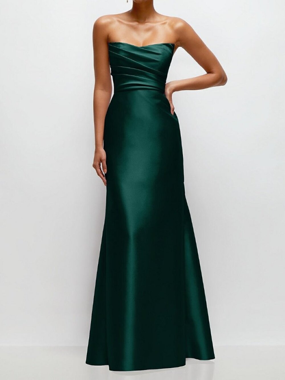 Alfred Sung Strapless Satin Trumpet Gown - Evergreen / Hunter Green Size 16